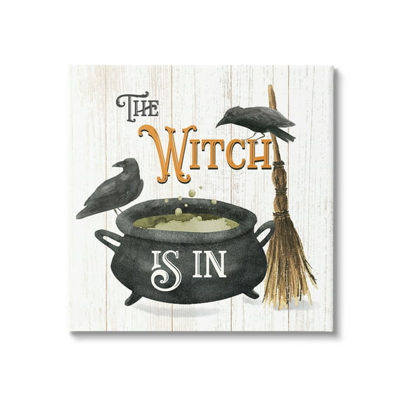 Stupell Industries Witch Cauldron & Crows Holiday Painting Gallery Wrapped Canvas Art Print Wall Art, 17 x 17