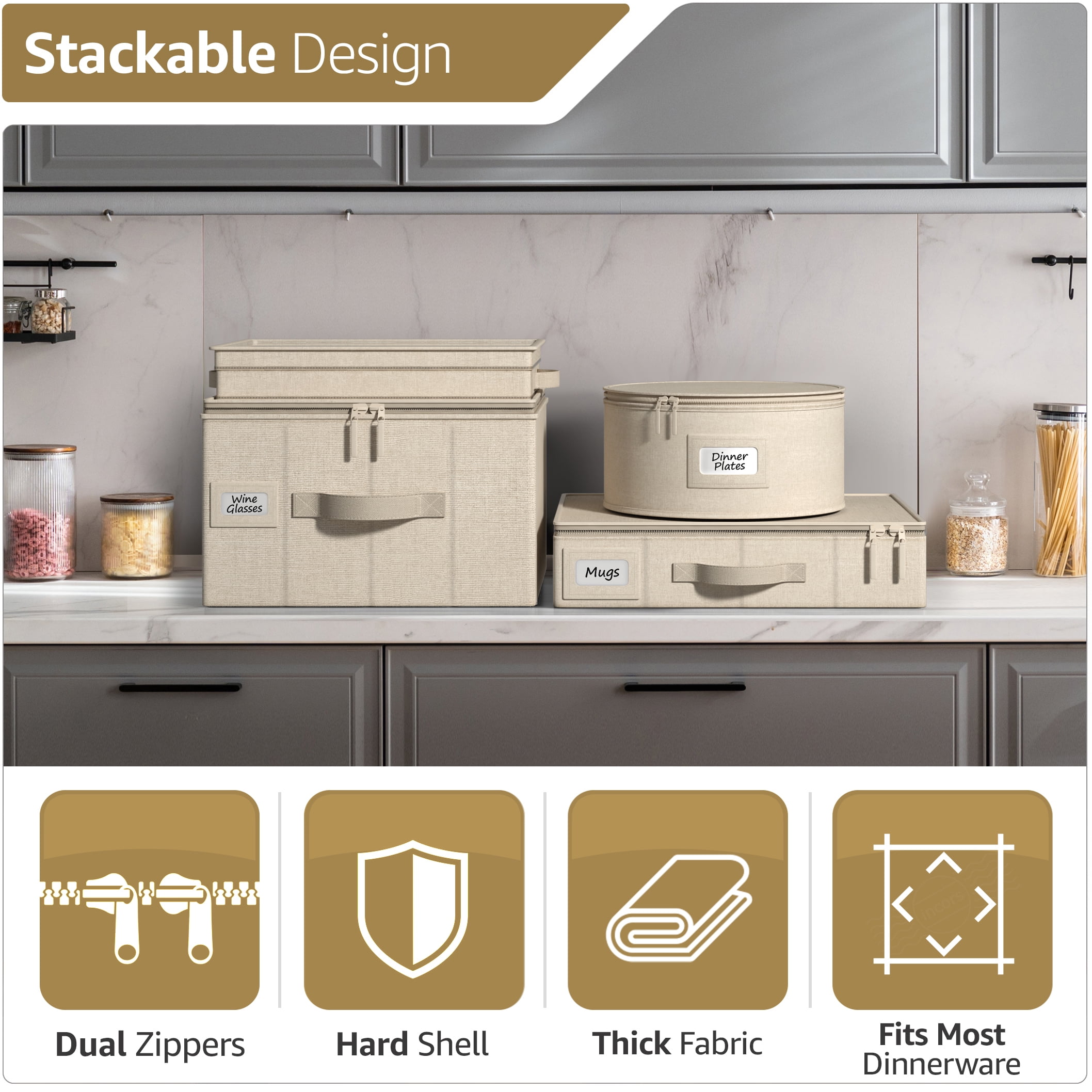 Sorbus Flatware Storage Case with Clear Lid, Great Fabric Container Box Chest for Organizing Utensils, Silverware, Flatware, Large Capacity, Beige