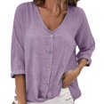 thumbnail image 2 of Gibobby Blusa Casual Para Mujer Cárdigan de gasa con botones y cuello en V de talla grande para mujer Top de manga larga para uso informal y de oficina（Morado， L), 2 of 4