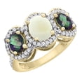 thumbnail image 1 of 14K Yellow Gold Natural Opal & Mystic Topaz 3-Stone Ring Oval Diamond Accent, size 5, 1 of 2