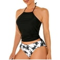 thumbnail image 4 of pimelu Bathing Suit Womens Swimsuits Two Piece Swimsuits for Women Bikini Sets Slim Strap Halter Tankini Sets with Drawstring Hawaiian Fashion Tree Print Swimwear with Trunks, 4 of 7