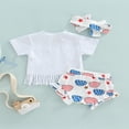 thumbnail image 3 of 3PCs 4ème de Juillet Tenue Bébé Bébé Filles Garçons Manches Courtes Tops Col Rond Pompon T-Shirt et Short Bloomers Bandeau, 3 of 6