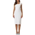 thumbnail image 2 of INSPIRE CHIC Women's Bodycon Pencil Dress Cap Sleeve Formal Work Knee Length Sheath Dresses L White, 2 of 5