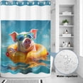 thumbnail image 4 of No Hook Shower Curtain with Built-in Rings - Coastal Summer Washable Waterproof Fabric Bathroom Curtains for Hotel,Rentals, Stall 48 X 72 Inch , Ocean Swimming Circle Pig Mirrors Blue Pink, 4 of 9
