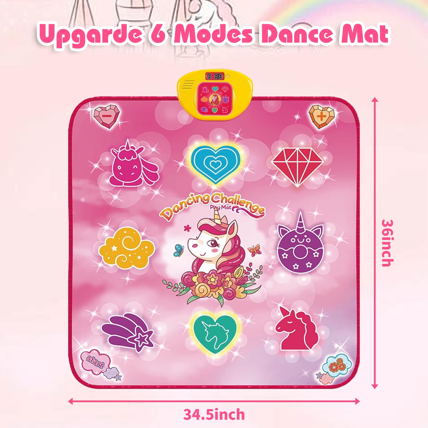 Sunforu Unicorn Dance Mat Toys for 3-12 Year Old Girls, 6 Game Modes Educational Musical Dance Pad,Christmas Birthday Gifts for Kids