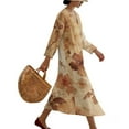 thumbnail image 3 of COEQINE Wrap Dress for Women, Modest Boho Wrap V Neck 3/4 Sleeve Loose Oriental Travel Dress, Year-Round Comfortable Linen-Like Fabric Summer Loungewear, Size M, Vintage Brown Floral, 3 of 6