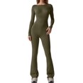 thumbnail image 1 of Womens Sexy Open Back Long Sleeve Flared Bottom Pants Romper Bodycon Jumpsuit, 1 of 6
