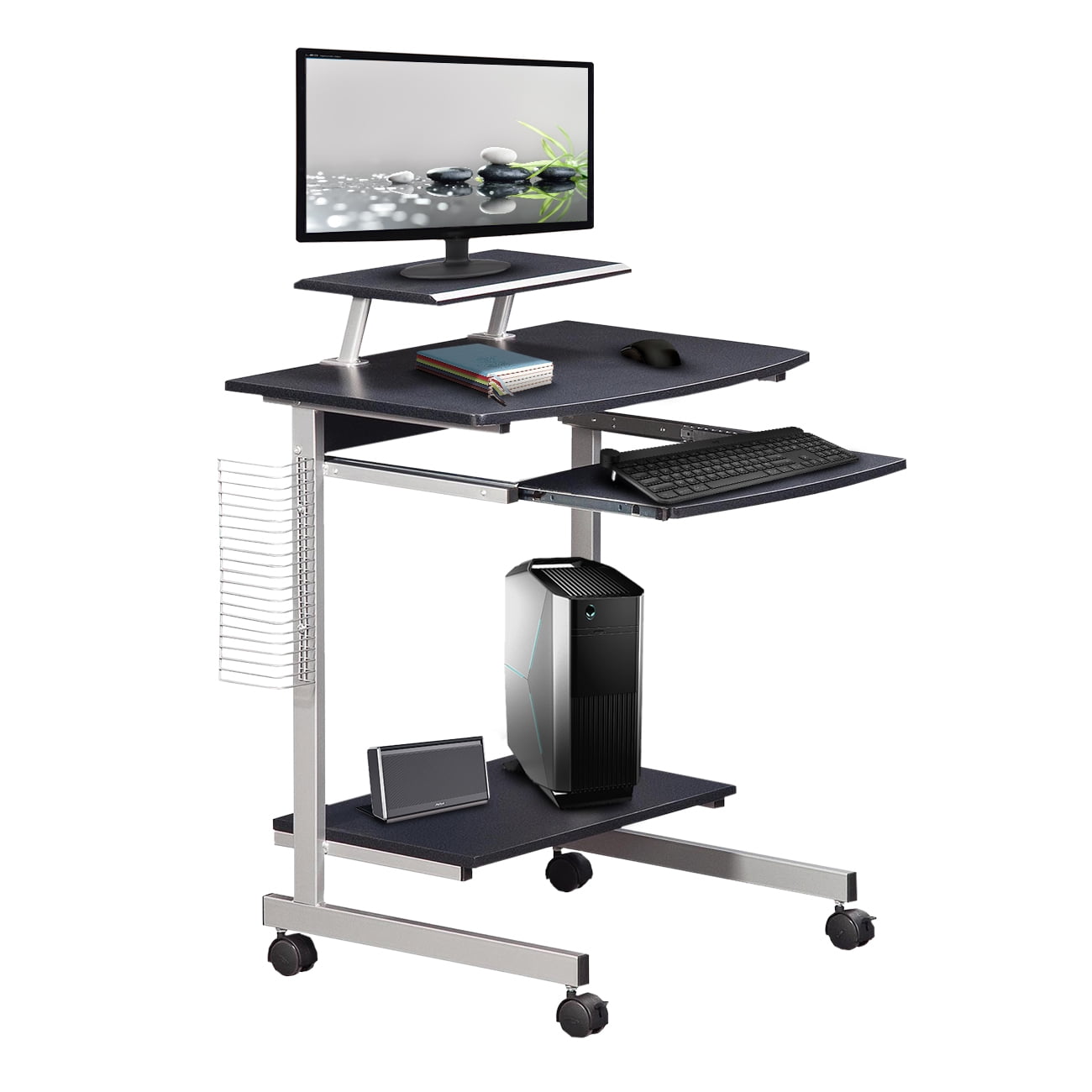 Techni Mobili Rolling Compact Computer Cart Desk With Storage, Graphite