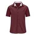 thumbnail image 4 of RYRJJ Men's Short Sleeve Dress Shirts Casual Button Down Shirts Wrinkle-Free Business Work Shirt Tops(Wine,S), 4 of 6
