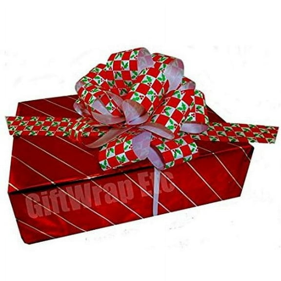 Metallic Red & Green Checkered Mistletoe Christmas Gift Pull Bows - 5" Wide, Set of 10