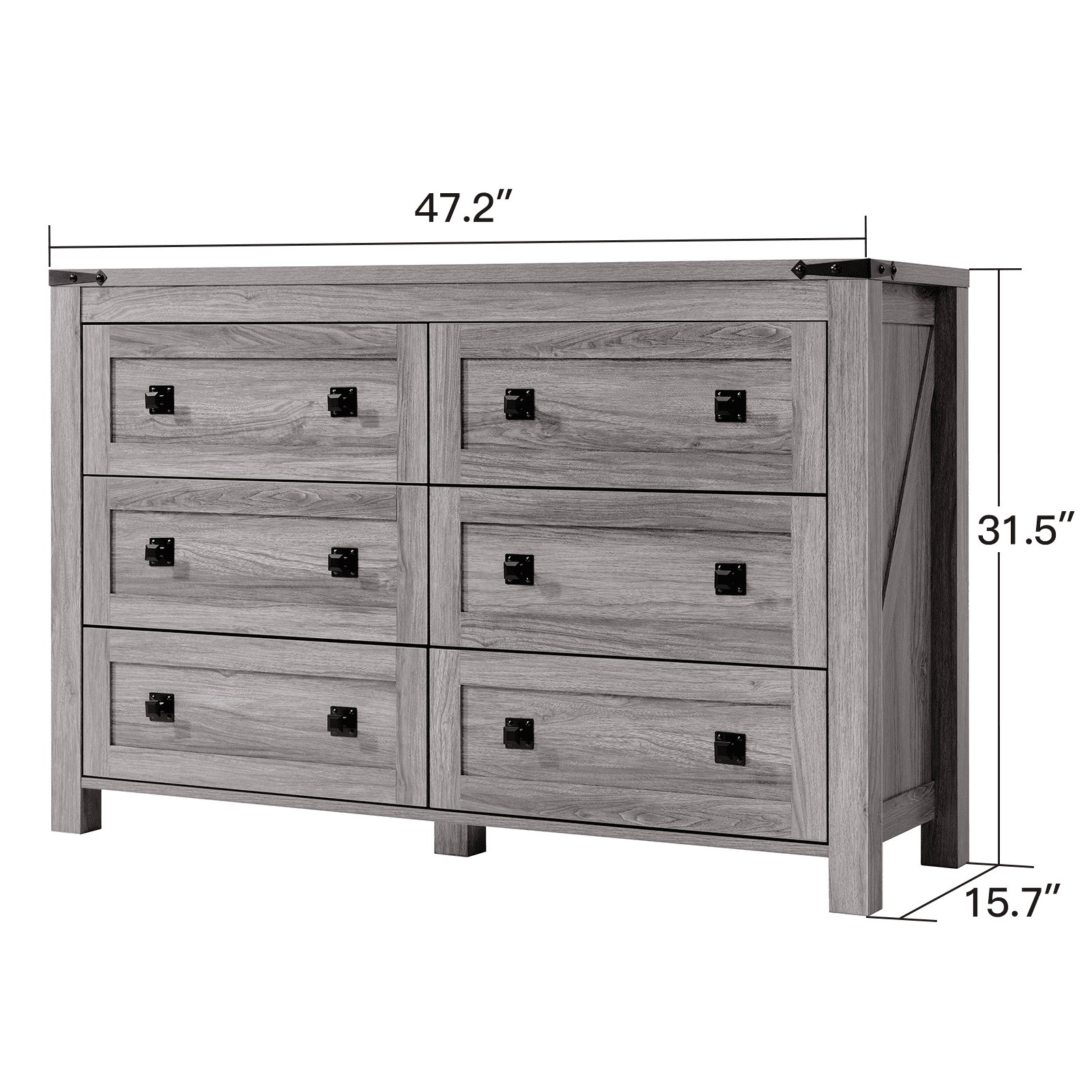 CHITOOMA Wooden Dressers for Bedroom 6 Drawer Adult, 47.2" Storage Cabine with Double Handle, Chest of Drawers for Living Room Hallway, Gray