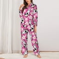 thumbnail image 2 of Pajama Sets for Women 2 Pcs, Cartoon Cute Cow Flower Pink Button Down Long Sleeve Sleepwear Lounge PJ Sets, 2 of 6