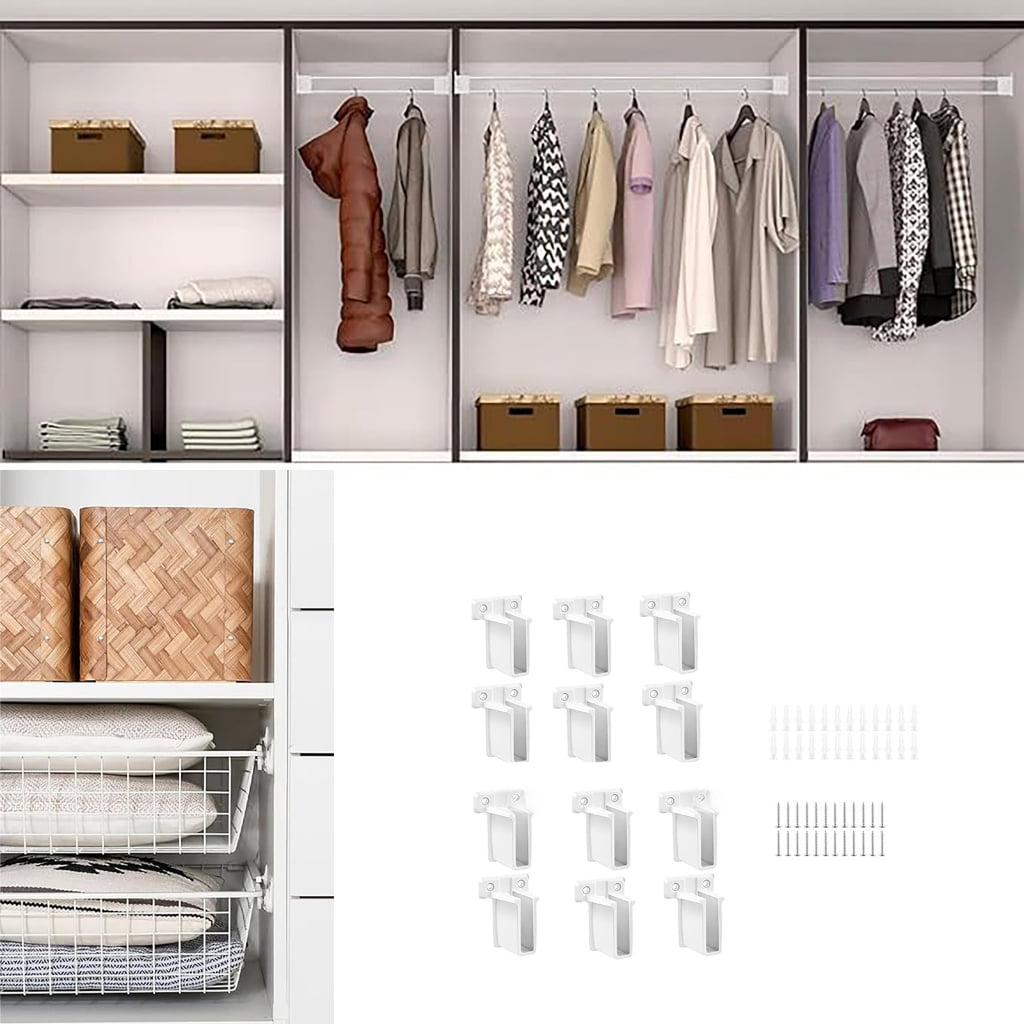 8/12Pcs Wardrobe Closet Rod Bracket Wire Rack End Bracket Wire Shelf Corner Bracket Easy to Installation