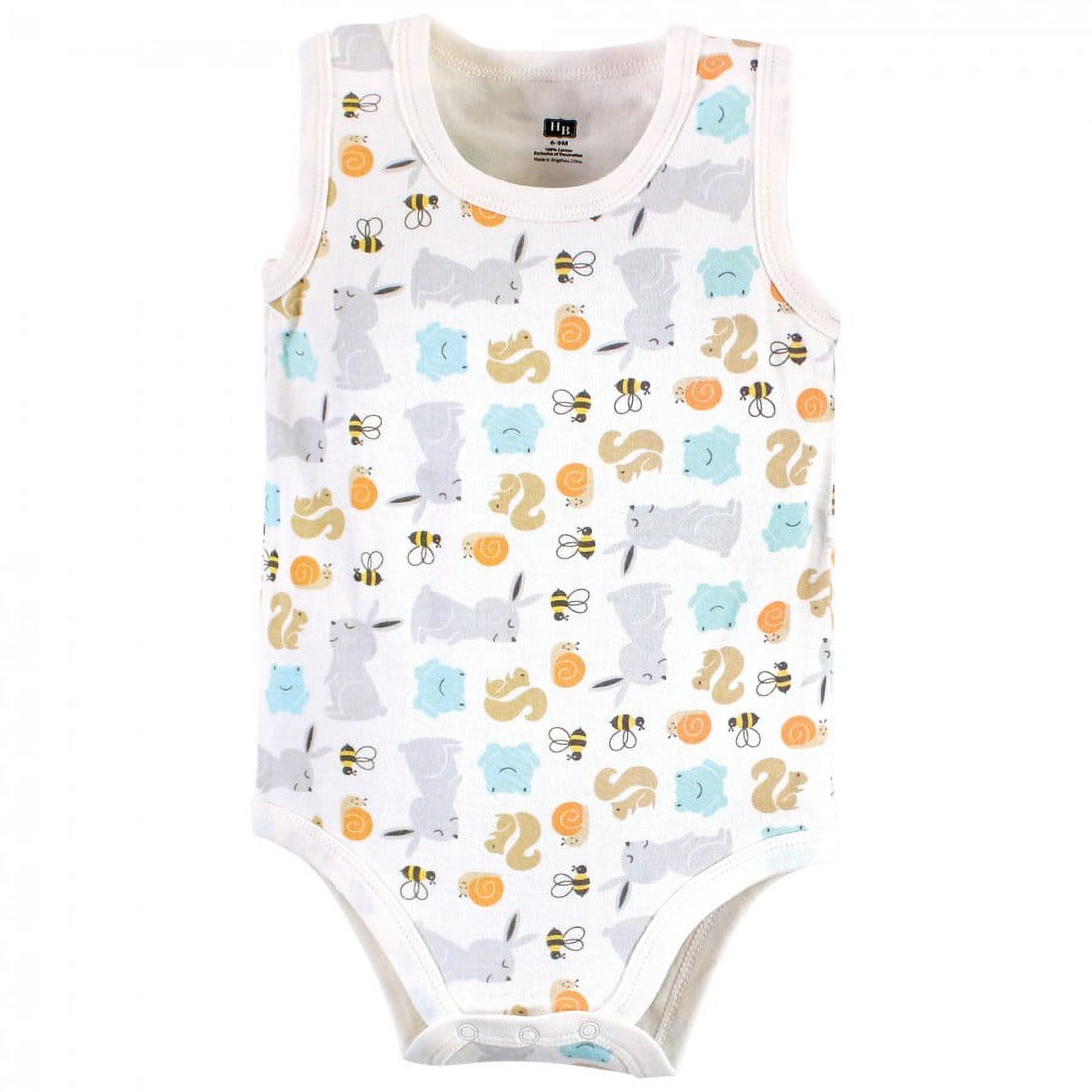 Hudson Baby Unisex Baby Cotton Sleeveless Bodysuits, Bunny And Bee, 0-3 Months