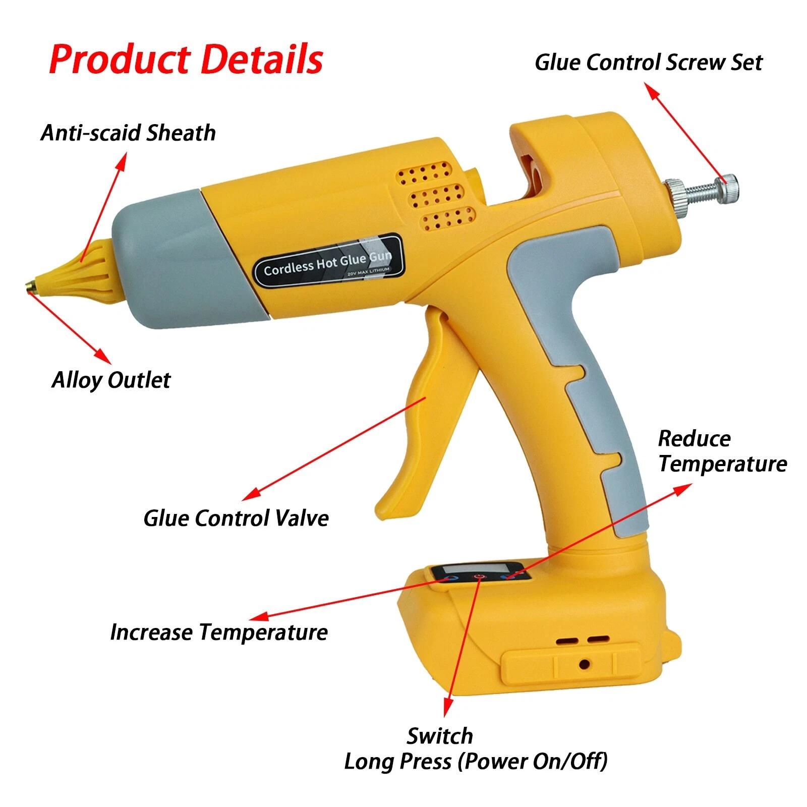 Cordless Hot Melt Glue Gun Repair DIY Tool Set With 10 Glue Stick for DeWalt 18V