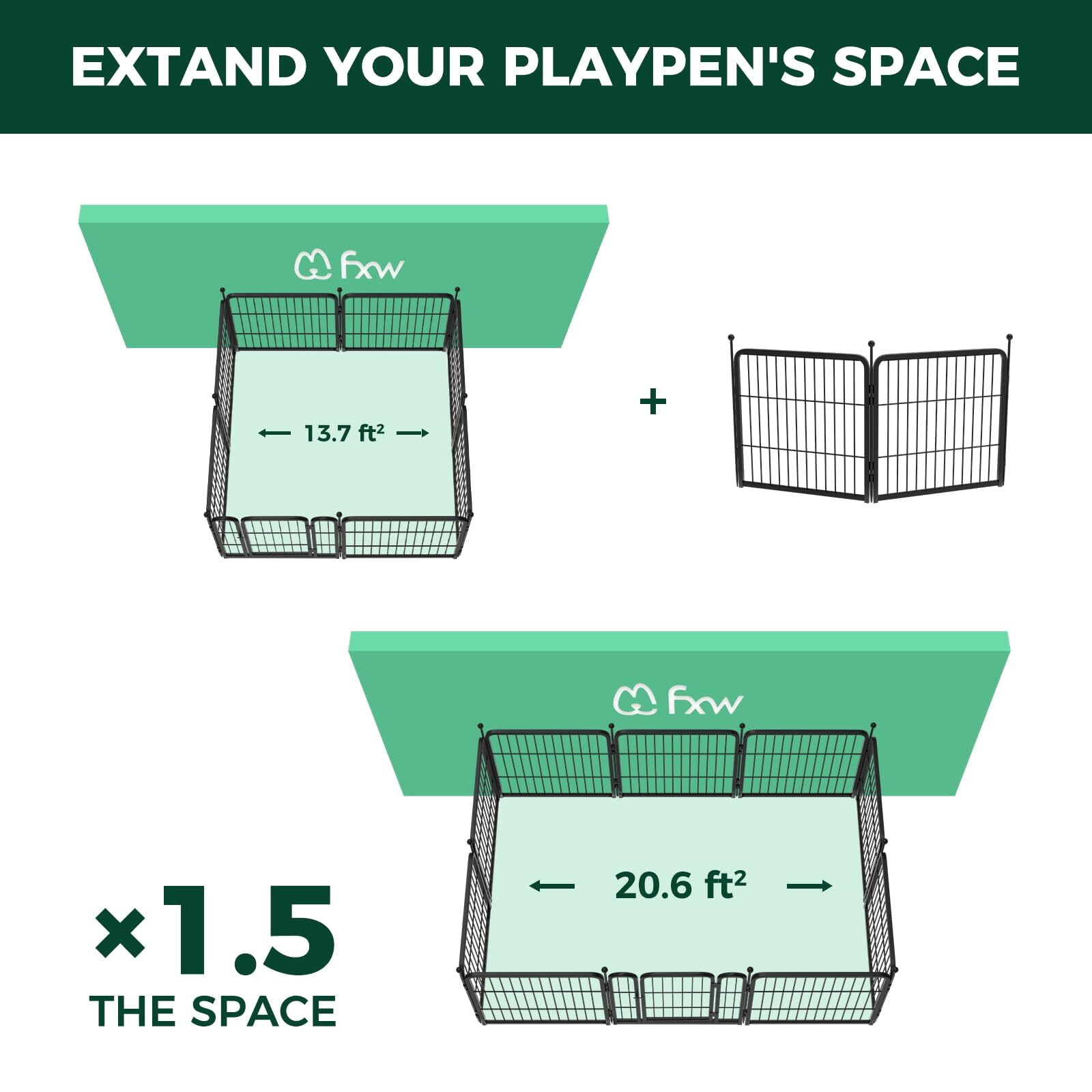FXW Rollick Dog Playpen for Yard, RV Camping, 24 inch 4 Panels for Puppy and Small Dogs│Patented, Black