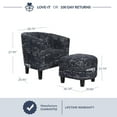 thumbnail image 6 of BELLEZE Accent Chair with Ottoman Set of 2, Curved Back Living Room Chair, Stylish Barrel Club Chair & Footrest Set, Upholstered Round Tub Reading Chair for Bedroom- Lydia (Black French Pattern/Linen), 6 of 7