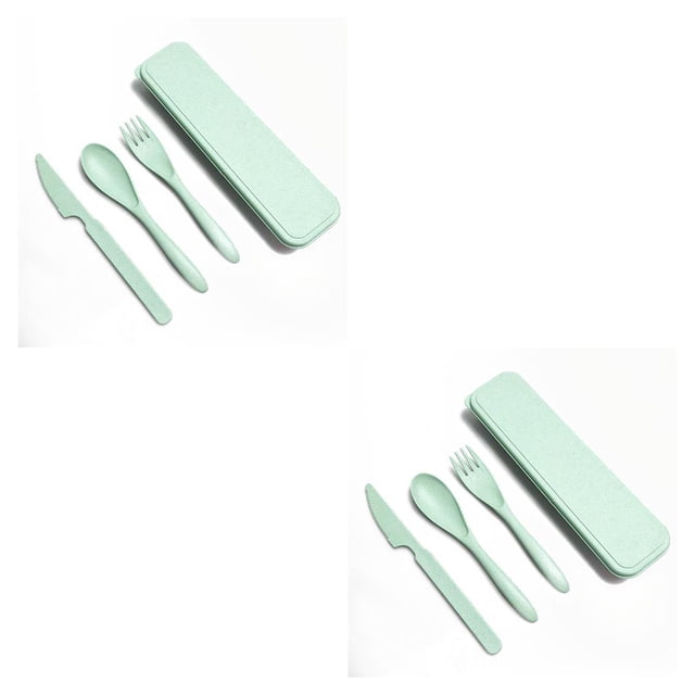 ZheElen Tableware Set Washable Solid Color Children Flatware Kit Indoor Outdoor Holiday Dinnerware with Storage Case Green 2Set