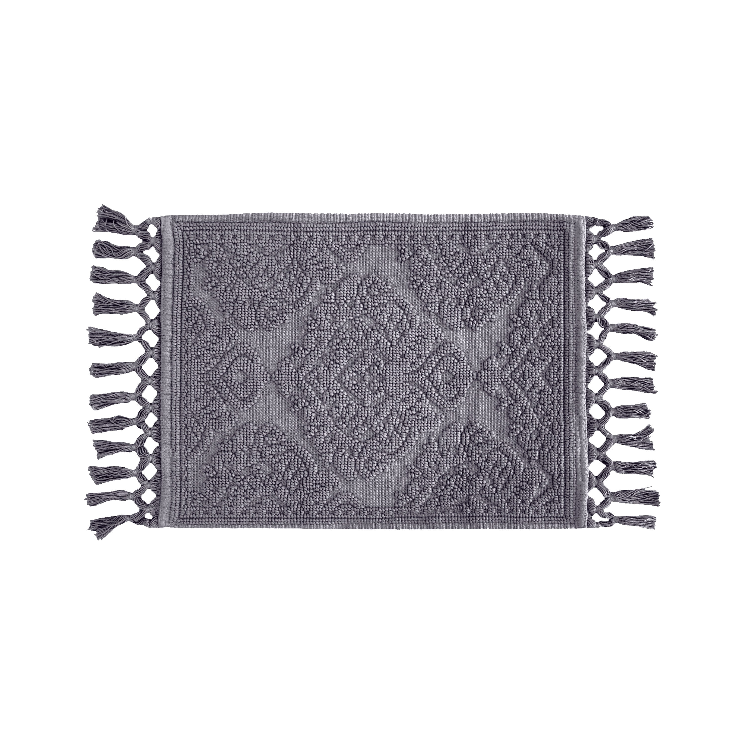 Jean Pierre Ricardo Cotton Fringe 17 x 31 in. Bath Rug, Dark Grey