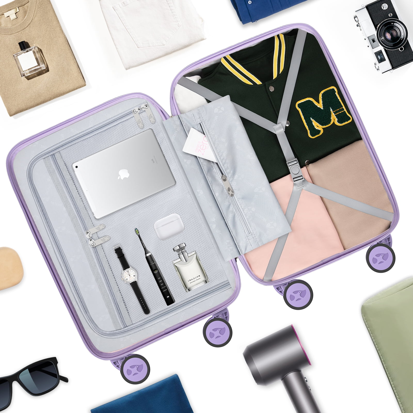 MGB 24" Medium Checked Luggage - PC Durable Hardshell Suitcase with Dual 360° Spinner Wheels & TSA Lock | Airline-Approved, Lightweight Design for Outdoor Travel