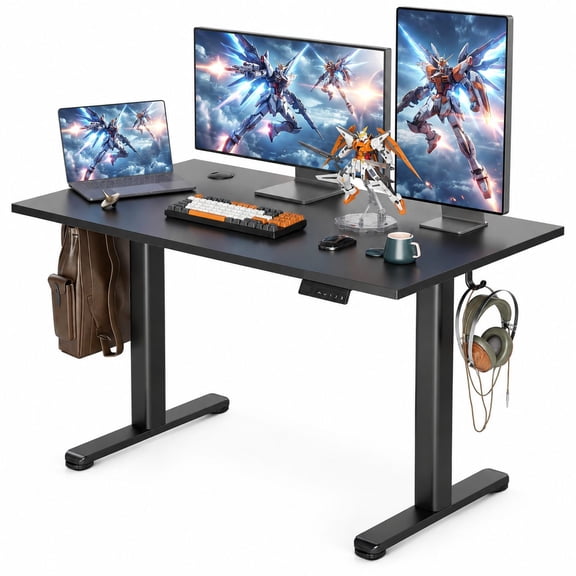 Adjustable Height Electric Standing Desk 48x24 Inch Black with 156 lb Load Capacity, Scratch-Resistant Desktop, 3 Memory Presets, Cable Management Hook, Ergonomic Sit-Stand Workstation