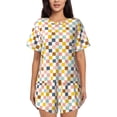 thumbnail image 1 of Fotbe Colorful Checkered 1 Conjunto de Pijama Estampado para Mujer, 2 Piezas, Ropa de Dormir con Camiseta de Manga Corta y Shorts Suaves-X-Large, 1 of 6