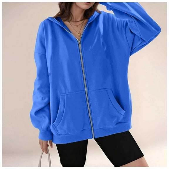 Delayuji Christmas Sweatshirts for Women 2025 Fall Zipper Long Sleeve Hoodie Hooded Sweatshirt Top Outdoor Sweatshirt Shirt Womens Plus Size Sweatshirts Blue S