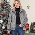 thumbnail image 2 of Women's Fleece Jacket Sherpa Teddy Fleece Coat Button Front Warm Outerwear with Pockets Stand Collar for Fall Winter, 2 of 8