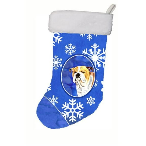 11 x 18 in. Bulldog English Winter Snowflakes Christmas Stocking