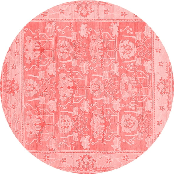 Ahgly Company Machine Washable Indoor Round Abstract Red Modern Area Rugs, 3' Round