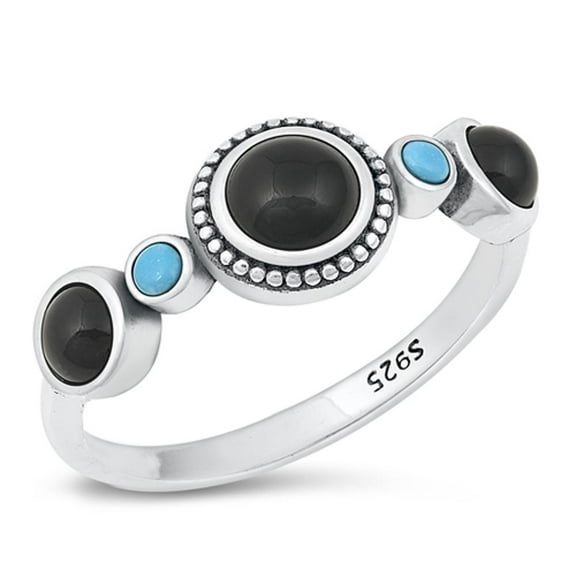 Cute Bali Round Simulated Black Onyx Ring .925 Sterling Silver Band CZ Jewelry Female Size 5