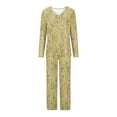 thumbnail image 5 of ITSAME Pajama Sets for Womens, Retro Floral Long Sleeve Tops Fit Pants Casual Home Clothes 2-Piece Yellow XL, 5 of 5