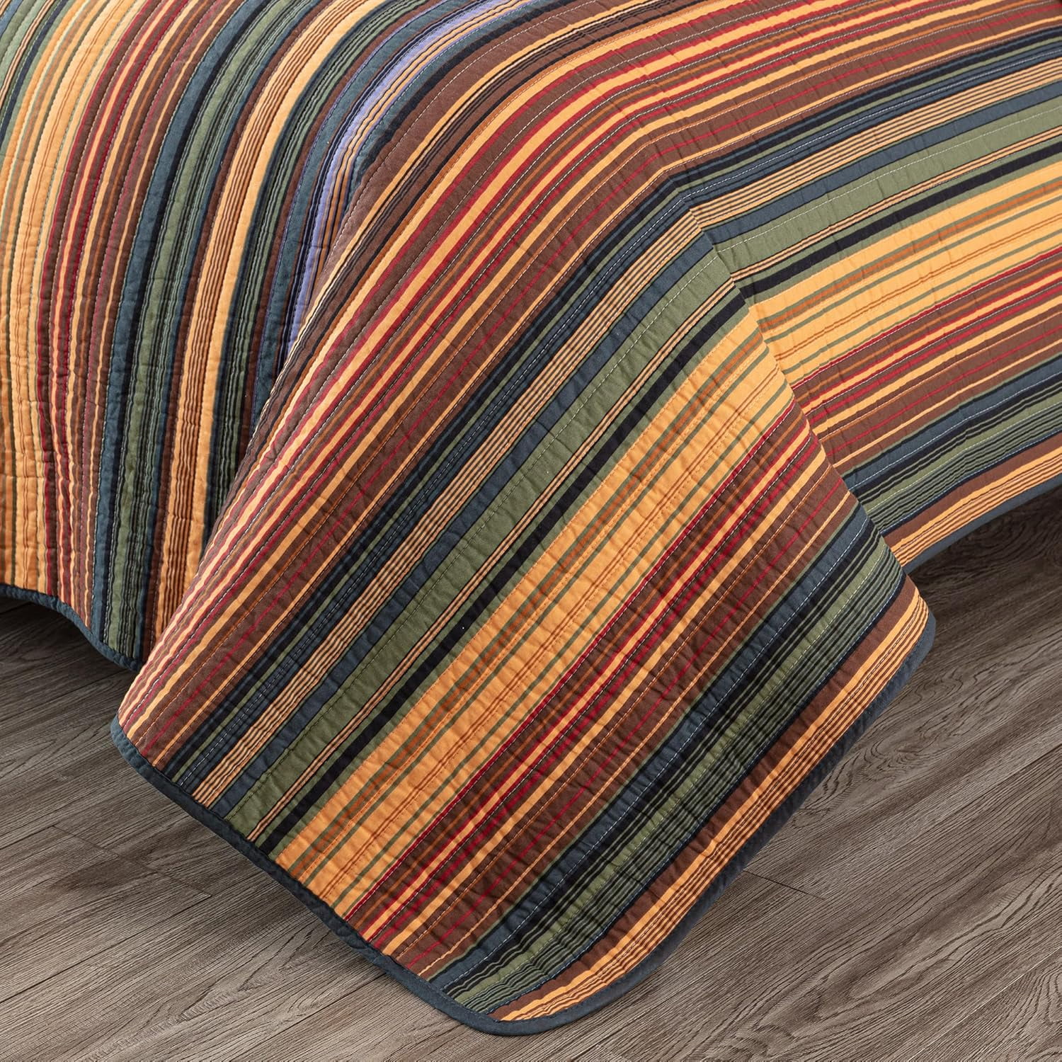 Chezmoi Collection Avery Striped Cotton Quilt Set Oversized King Size, 3-Piece Soft Pre-Washed 100% Cotton Quilt, Multi-Color