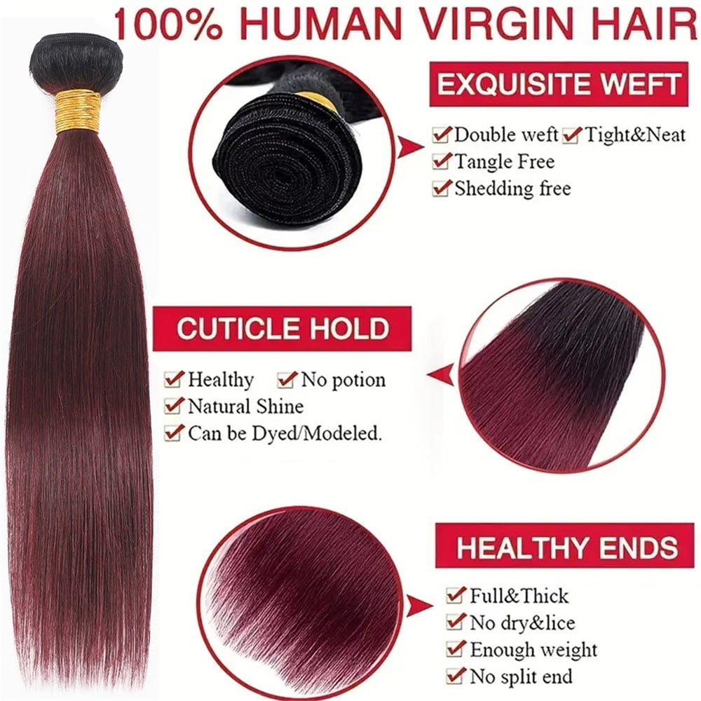 1B/99J Burgundy Human Hair Bundles Ombre Straight Brazilian Virgin Weave Hair Extensions