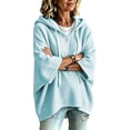 thumbnail image 5 of Blue Hoodies for Women Oversized Short Sleeve Hoodie for Women Casual Loose Batwing Half Sleeve Hooded Sweatshirt with Front Pocket Color Relaxed Fit Pullover Hoodie Daily Streetwear, 5 of 5