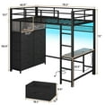 thumbnail image 3 of Twin Size Loft Bed with Desk / LED Lights/ Charging Station,Twin Metal Bed Frame with Storage Shelves and 8 Drawers, Safety Guard & Ladder, No Box Spring Needed,Black Grey, 3 of 8