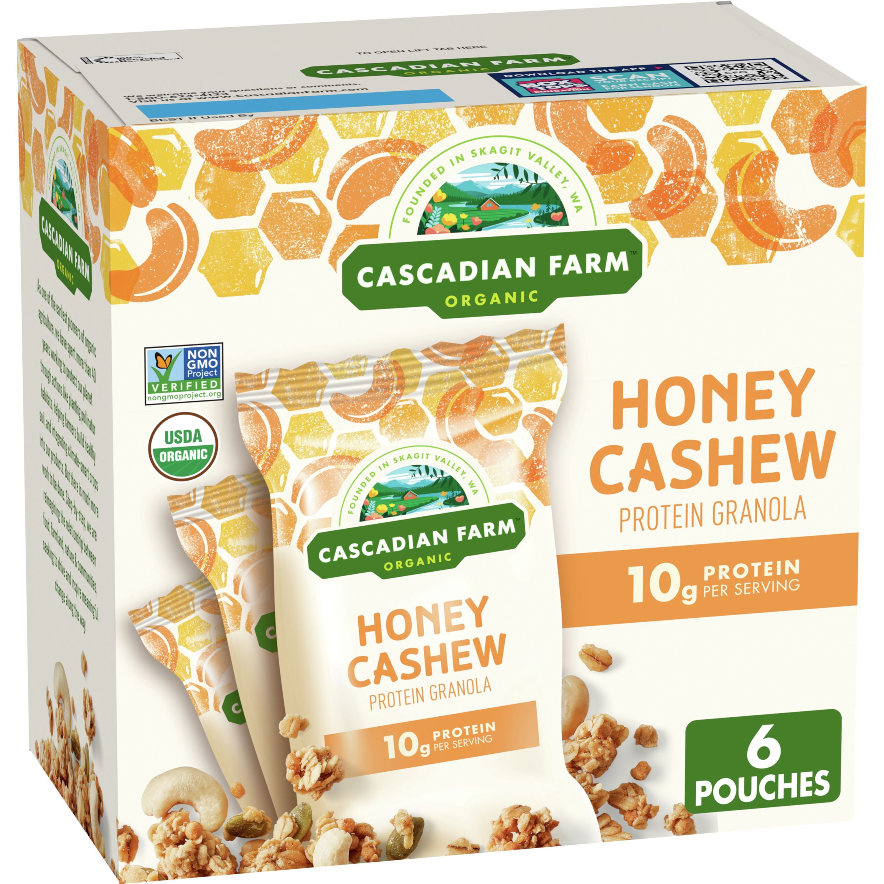 Cascadian Farm Organic Honey Cashew Protein Granola, 6 Pouches, 2.5 oz