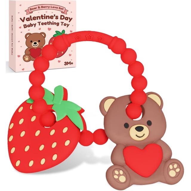 Juguetes para la dentición CulinaCraft, diseño de osito de peluche y fresa, silicona
