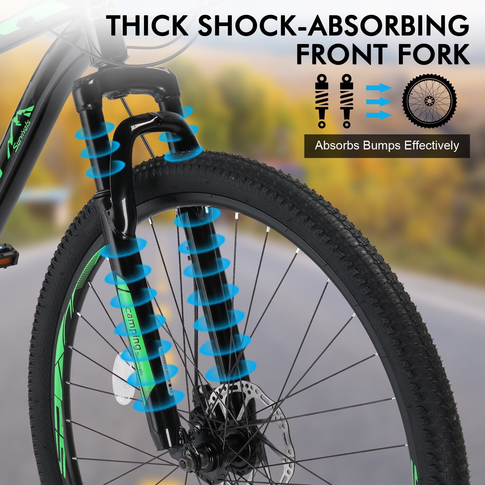 UBesGoo 29in Mountain Bike for Adult, 21 Speed MTB Bicycle for Men/Women, Dual Disc Brakes, Carbon Steel Frame, Black Green