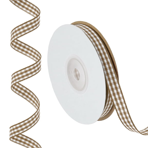 Uxcell 25 Yards x 0.4" Plaid Ribbon, Brown Gingham Ribbon Gift Wrapping Ribbon for Thanksgiving Bow Wreath Craft Birthday Wedding
