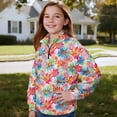 thumbnail image 3 of Uorisanigo Girls Half Zip Pullover Sweatshirt Soft Long Sleeve Pullover Crop Top Oversized Vibrant Floral Print School Quarter Zipper Cropped Sweatshirt Fall Spring Outfits Clothes, 3 of 7
