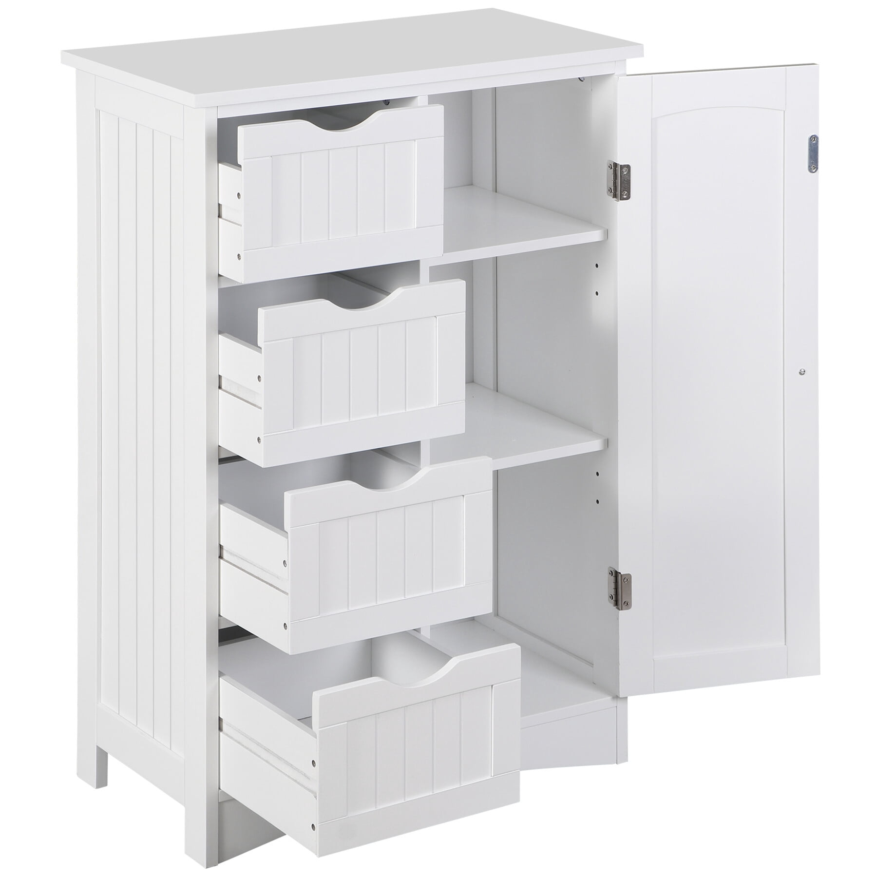 ZENSTYLE Bathroom Floor Cabinet Kitchen Organization 4 Drawers W/3 Tiers Side Space, White