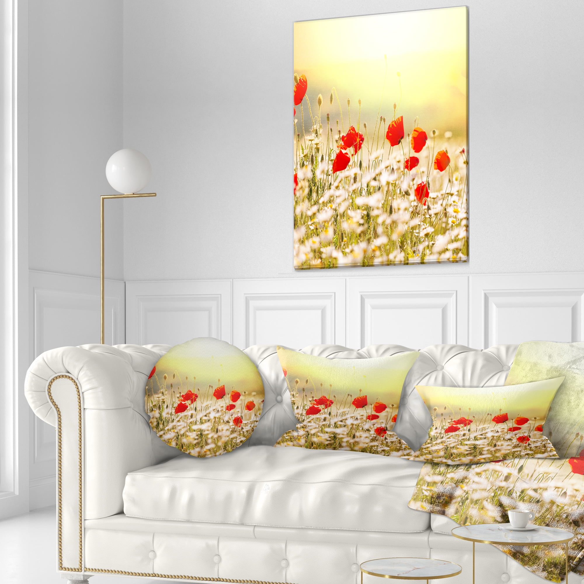 Designart Wild Meadow with Poppy Flowers - Floral Throw Pillow - 12x20