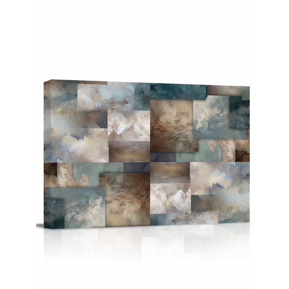 Blue Brown Geometric Wall Art for Living Room,Canvas Picture Wall Decor for Bathroom Bedroom,Modern Ombre Abstract Art Painting Artwork for Office Kitchen Hallway Dining Room Home Decorations 24"x32"