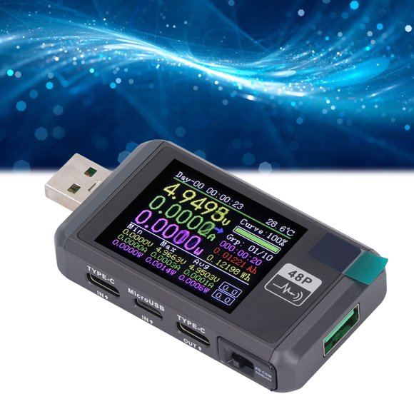 USB Multimeter, 10 Sets Data Recording Multifunctional Tester 1.77 inch TFT LCD Capacity Calculation for Electrical Application