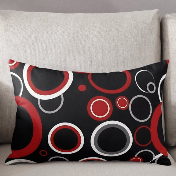 Decorative Pillow Cover 12x20 Inch Red Black Circle Lumbar Pillow Cover Modern Abstract Art Soft Cushion Covers for Sofa Couch Bed, Living Room Home Decor