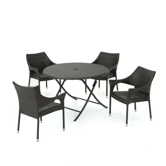 GDF Studio Kara Outdoor 5 Piece 29" Wicker Dining Set, Multibrown