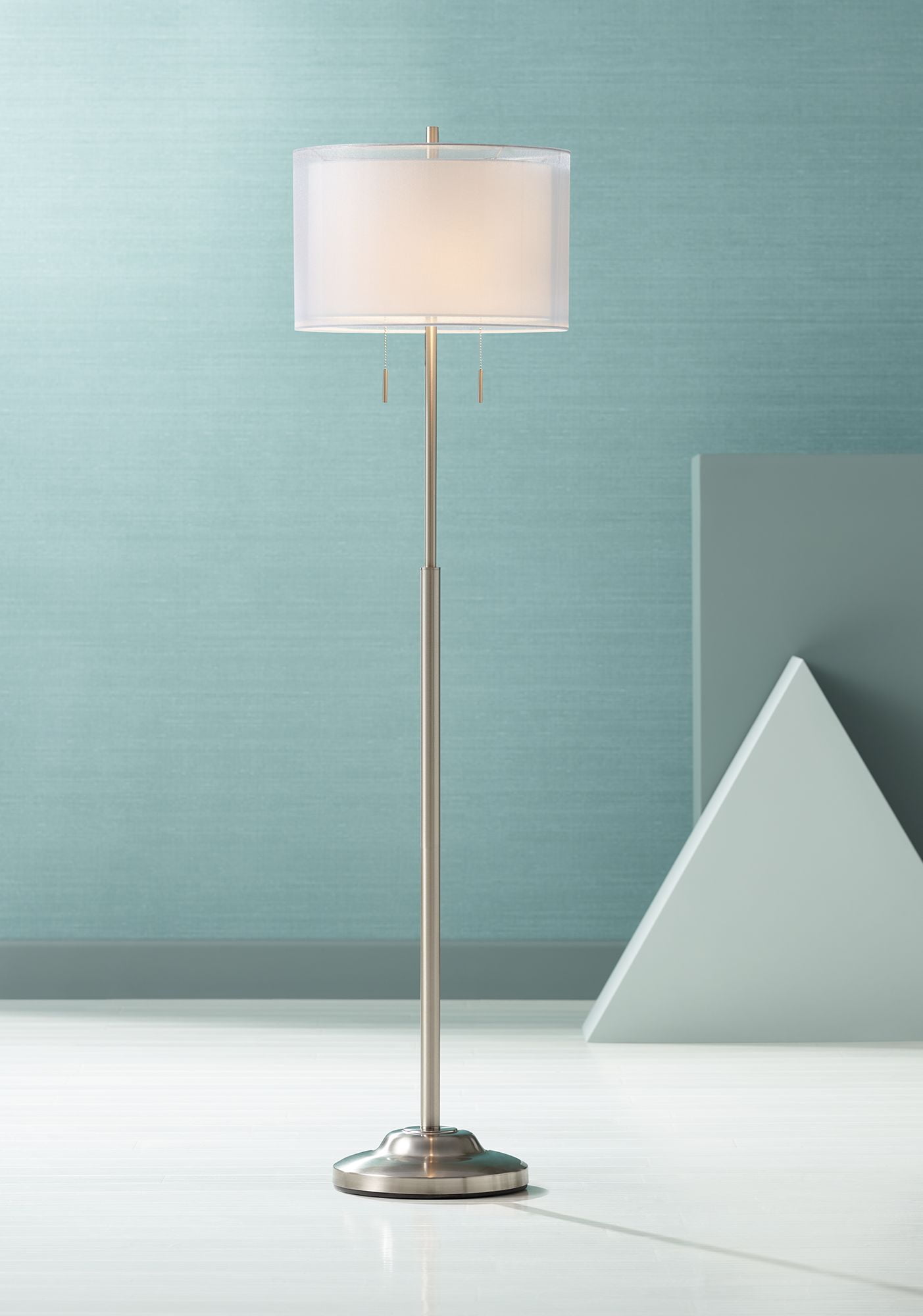 Possini Euro Design Modern Floor Lamp Brushed Steel Sheer and Linen ...