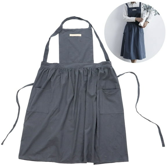 Apron for Women, Cotton and Linen Cross-Back Apron, Kitchen Apron Dress with Pockets, Large Apron for Cooking Cleaning Gardening Painting