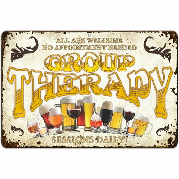 ATX Custom Signs - Funny Sign for Bar Decor - Group Therapy Sessions Daily - Size 8 x 12